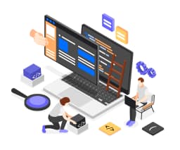 Team working on web development