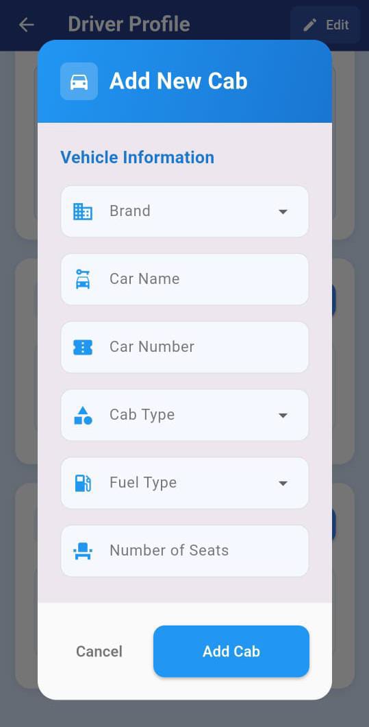 Add New Cab Add New Cab