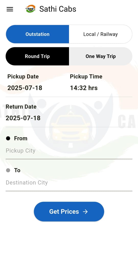 Book a Cab – step 1 Book a Cab - step 1
